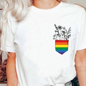 Pride Month Pocket Flowers T-Shirt, Bisexual Gay Lesbian Ally Floral Shirt